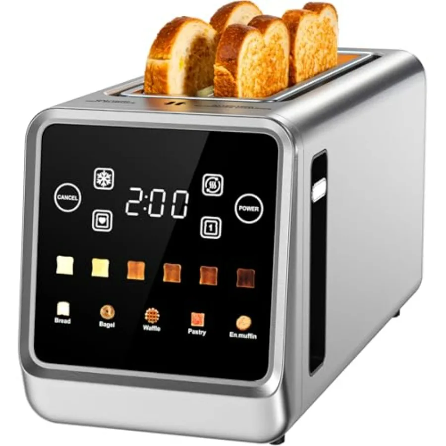 

4-Slice Toaster with Long Slots for Bagels Artisan Bread Stainless Steel Digital Smart Touch Screen with Memory Function Single