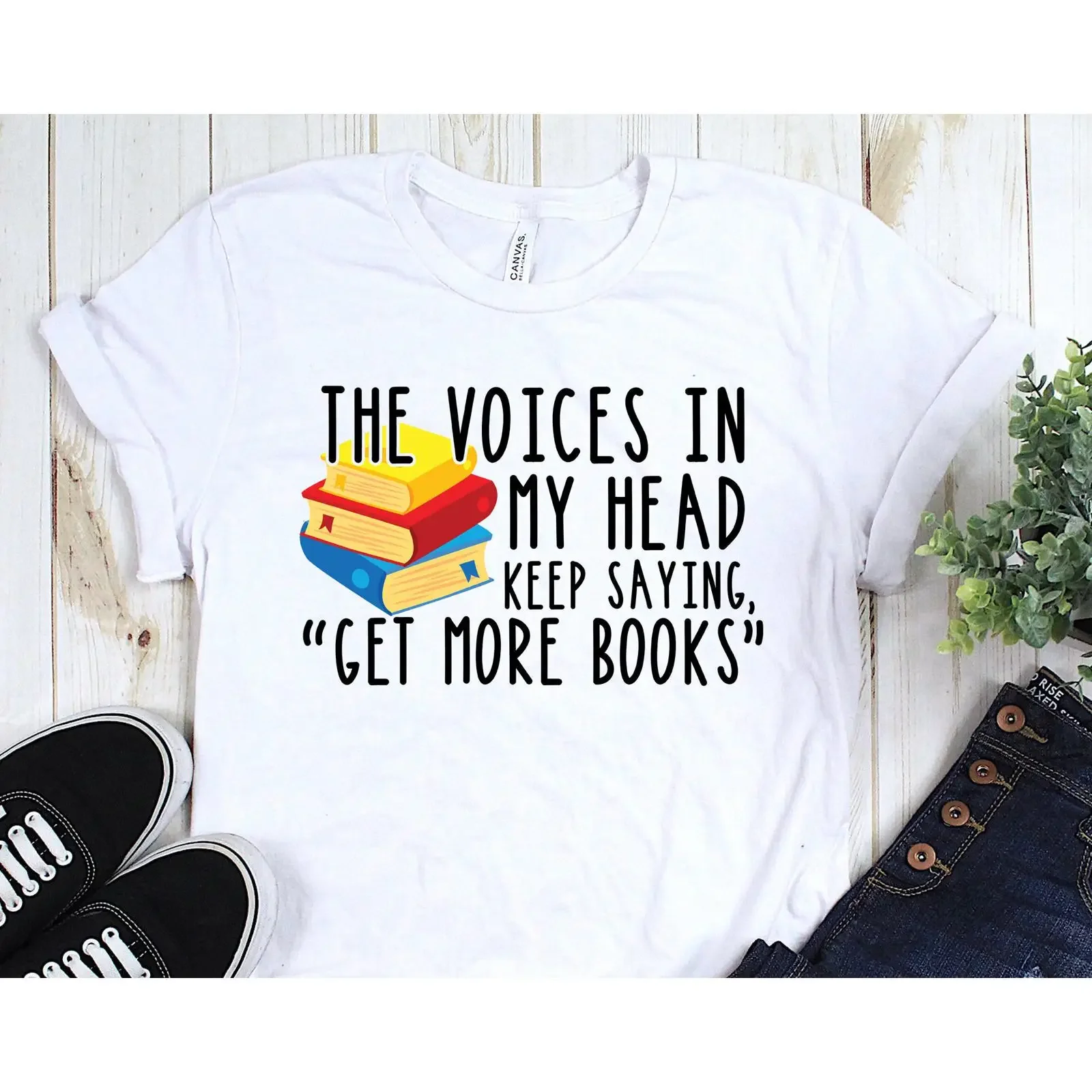 The Voices In My Head Say Get More Books Funny T Shirt Book Lover Reading for Reader Librarian Teacher vintage Washed Casual