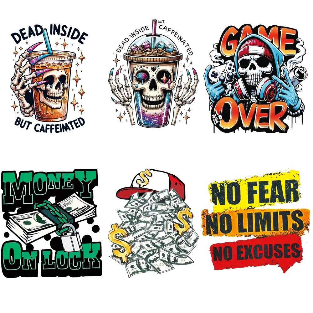 

6Pcs Cool Skeleton Iron On Transfers, Heat Press Stickers for Clothing DIY Decals