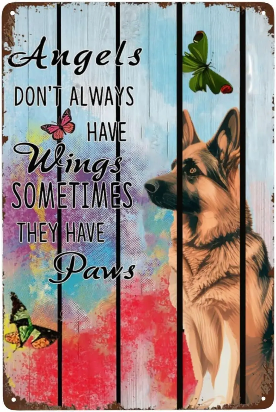 Angels Don't Always Have Wings Sometimes They Have Paws Tin Sign Home Simplified Dog Figures Decor Animal Portraits Memorial