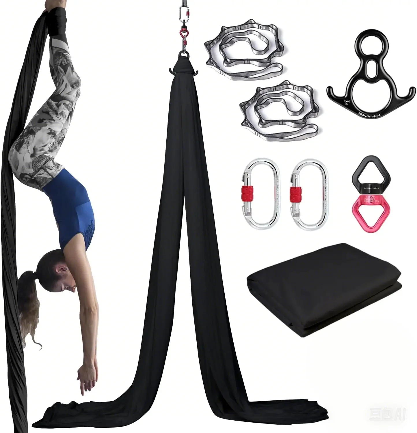 9 Yards/8.2M Aerial Silks Kit 40D Nylon Hammock Set With Hardware, Suitable For All-Level Adult Aerial Yoga & Acrobatic Flying