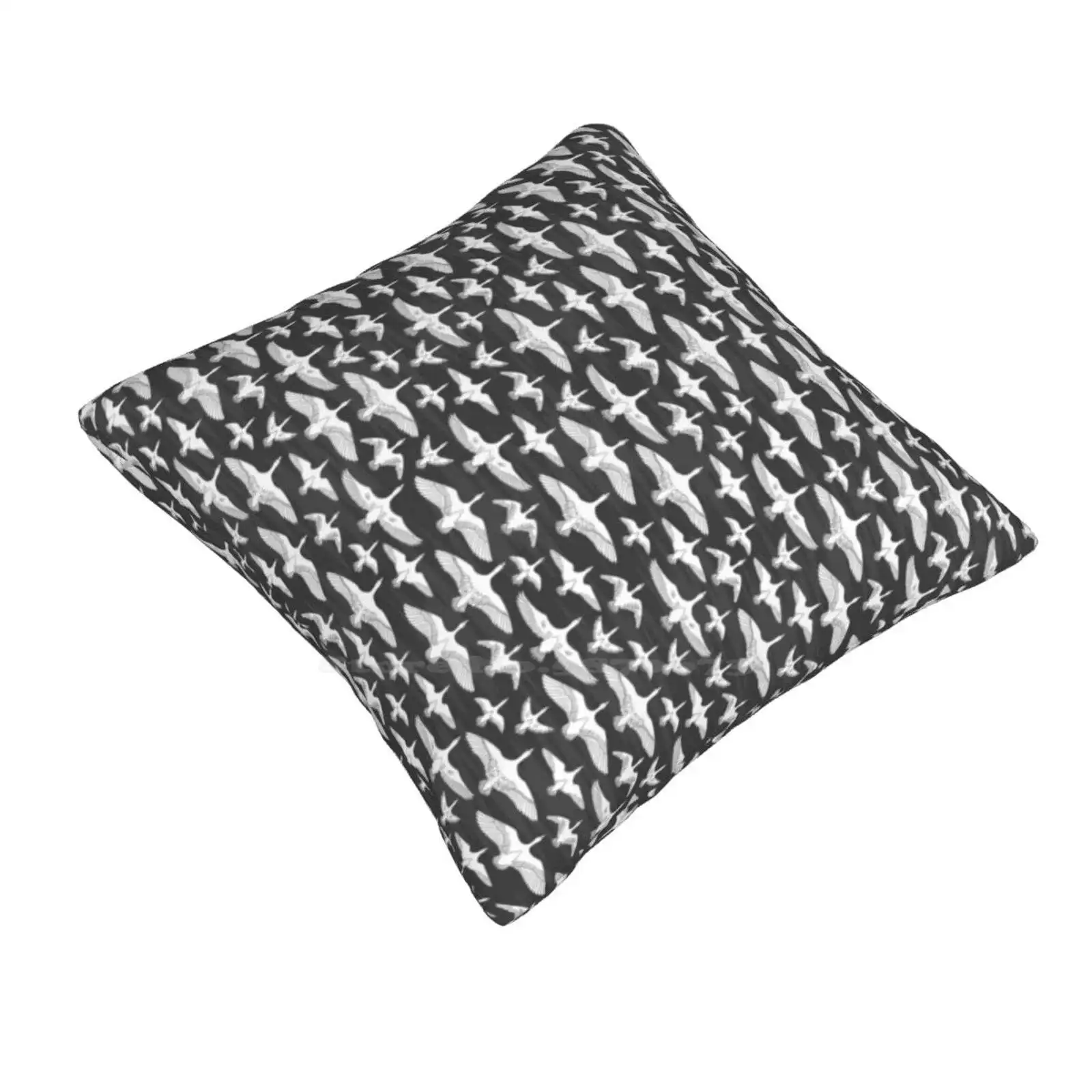 Flying White Birds Throw Cushion Pillow Cover Flock Birds Geese Formation Pattern Seamless Flying Grey Black And White Many