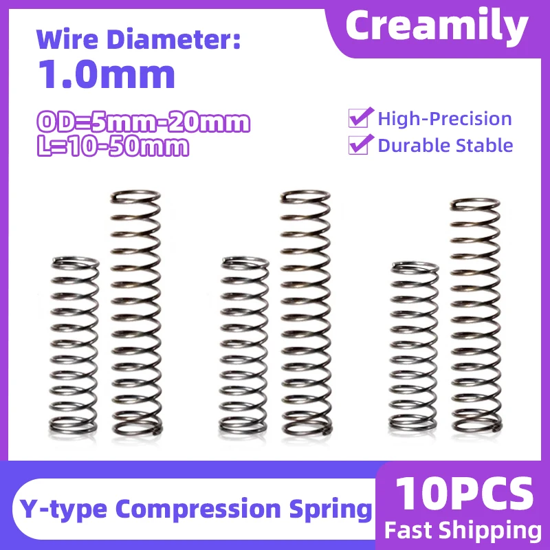 

Creamily 10PCS/Lot Compression Spring Wire Diameter 1.0mm Micro Small Spiral Coil Compression Spring OD=5mm-20mm Length =10-50mm