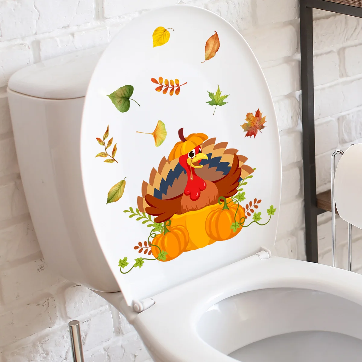 30*20cm Cartoon Turkey Maple Leaf Wall Stickers Thanksgiving Bathroom Toilet Decorative Toilet Cover Toilet Stickers Ms4346