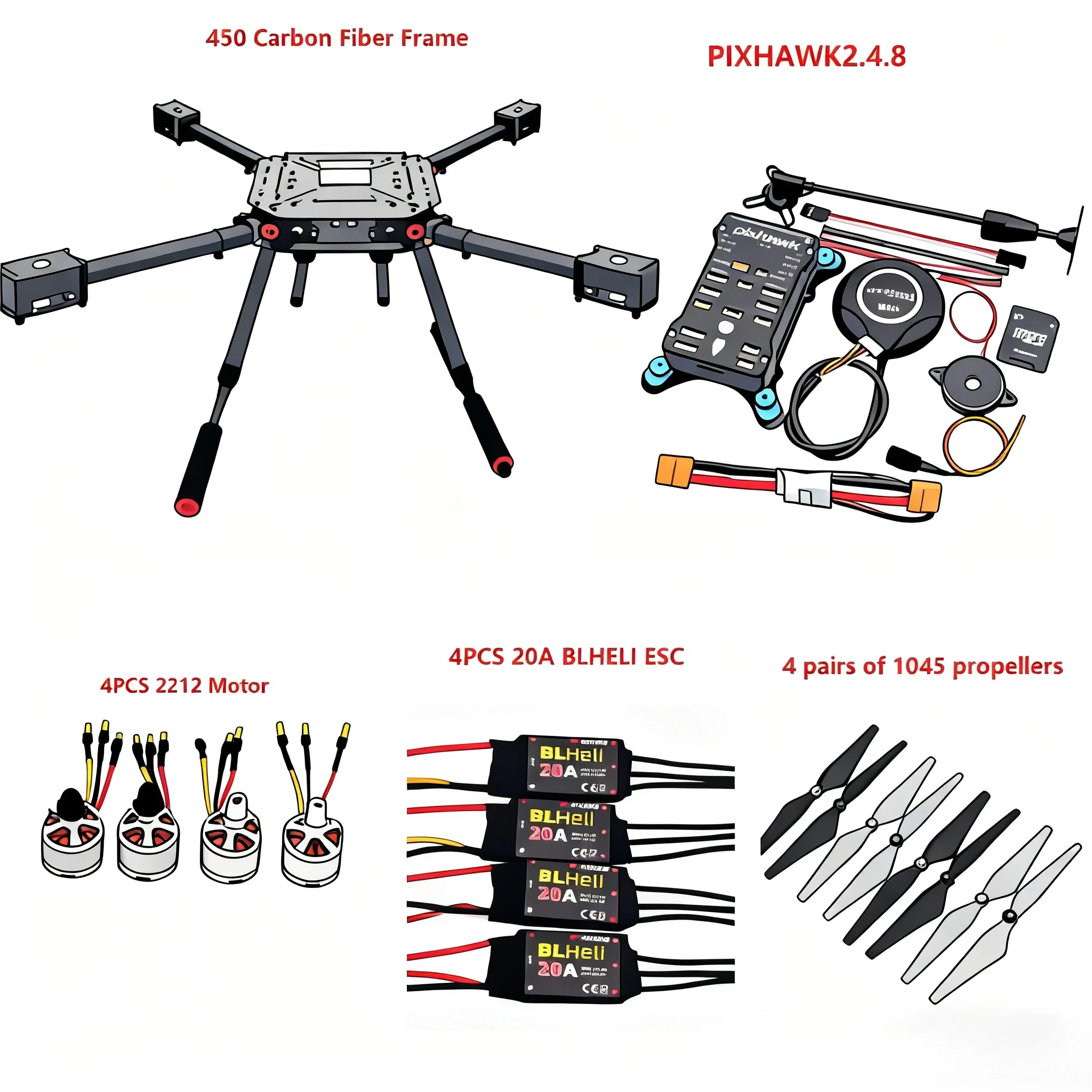 PIXHAWK – copieur de contrôle de vol en Fiber de carbone 450, quadrirotor BLHELI 30A 2212, moteur ESC, module wifi avec train d'atterrissage