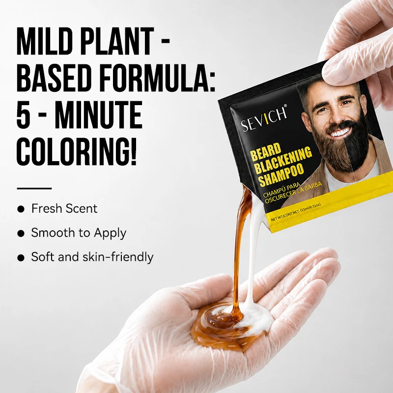 10-Pack Natural Black Beard Hair Dye Shampoo for Men 3 Minutes Fast Change Hair Color Black Beard Dye Cream Temporary Hair Dyed - view 4