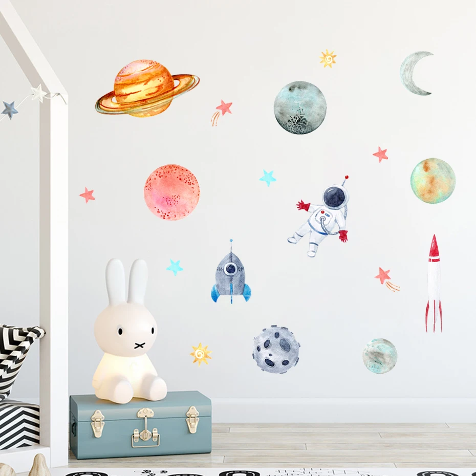 Universe Planet Space Astronaut Wall Stickers Nursery Art Boy Room Decor 3D Removable Wall Decals Modern Children Home Decor