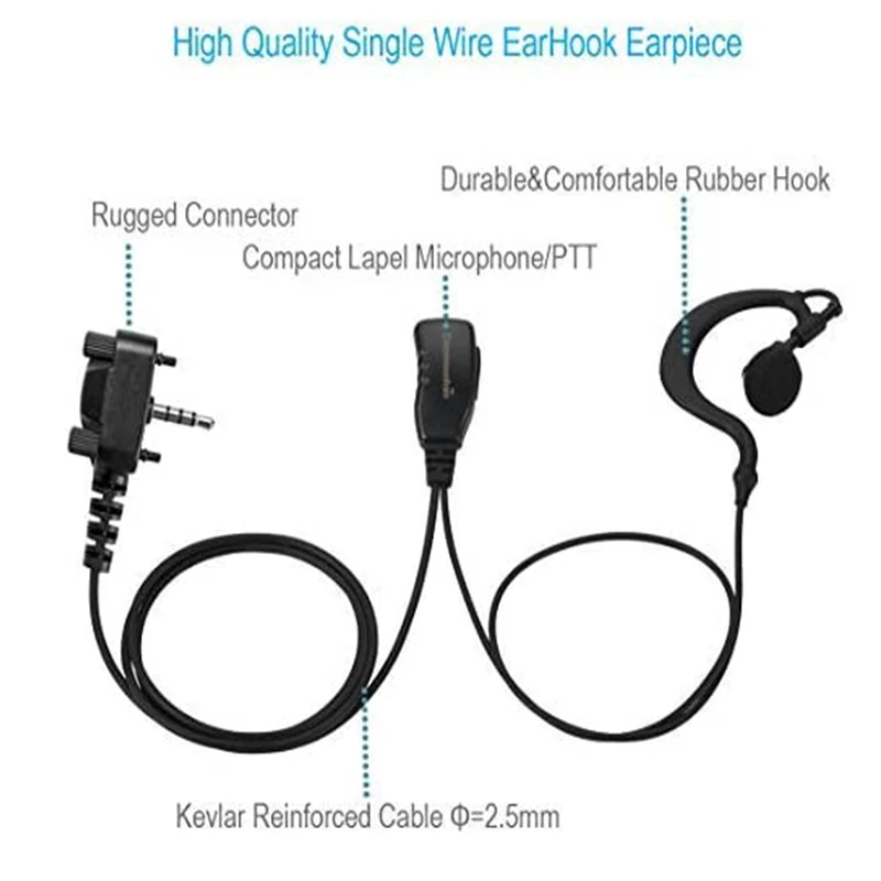 2packs Single Wire Earhook Earpiece for Motorola Vertex Radios VX264 VX354 VX424 VX450 VX451 VX454 VX459 EVX539 G Shape Headset