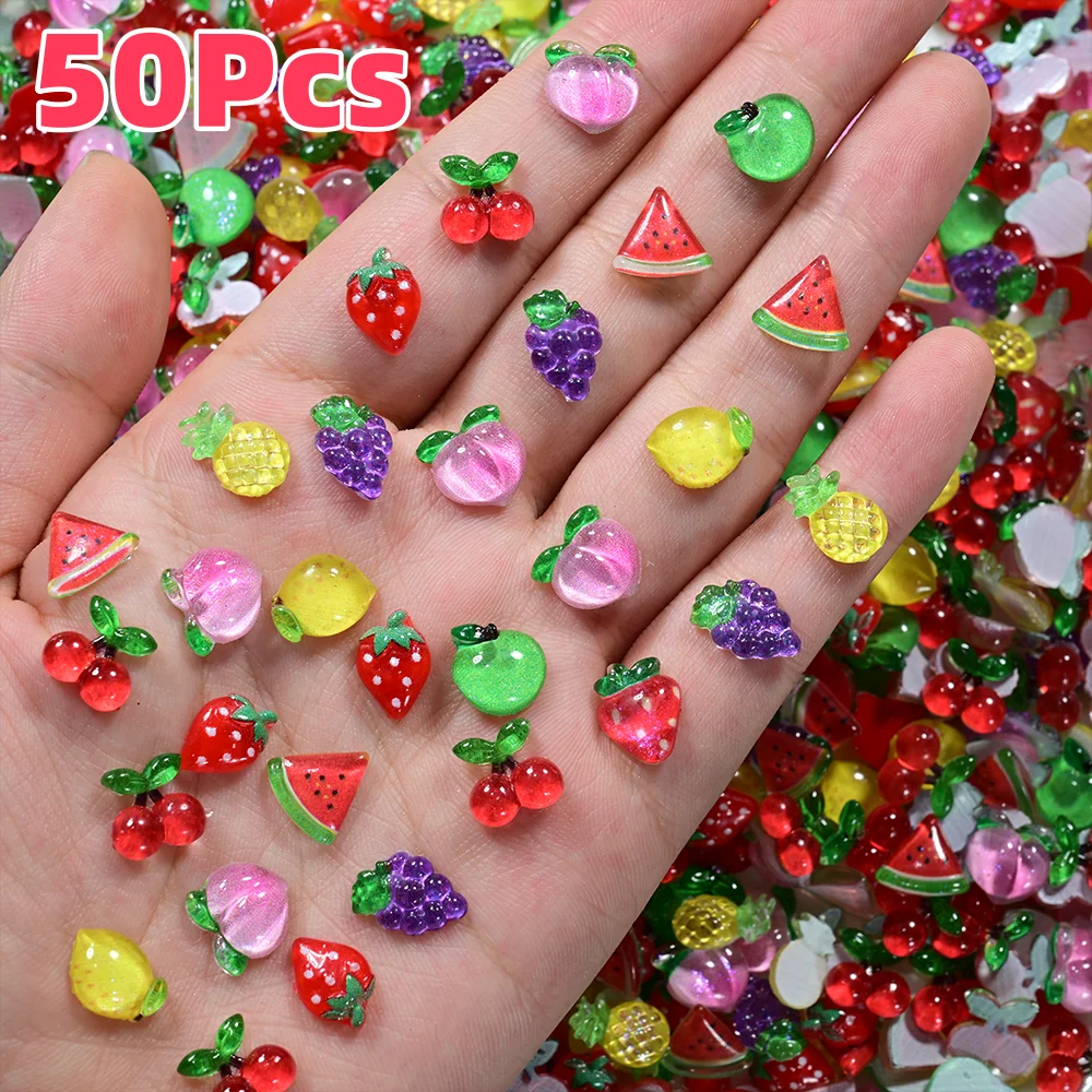 50 Pcs 3D Fruit Nail Charms for DIY Manicure and Hair Accessories
