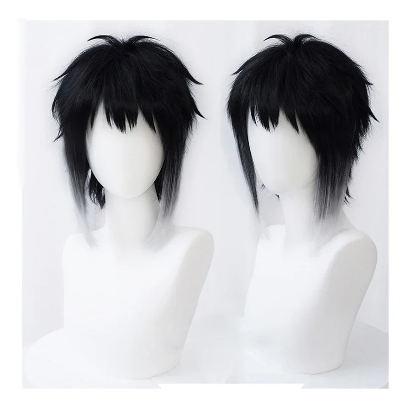 

Bungo Bungou Stray Dogs Ryunosuke Akutagawa Short Black With White Wig Heat Resistant Hair Cosplay Costume Wigs + Wig Cap