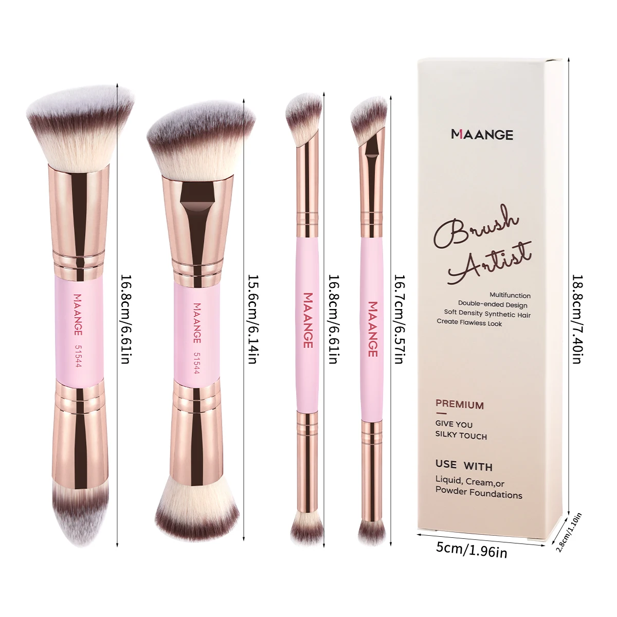 MAANGE 6-teiliges Make-up-Tool-Set, 4-teiliges Make-up-Pinsel, 2 Luftpolsterquasten, Doppelkopf, dichte Foundation, Concealer, Lidschatten, Rouge