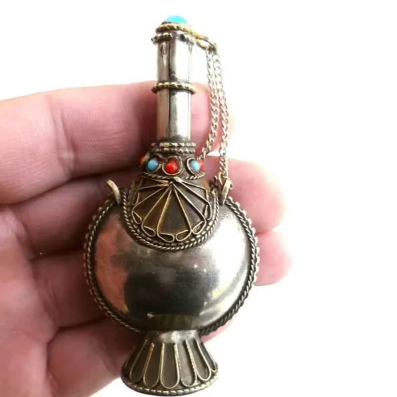 Picture: Tibet Silver Inlay Coral Chinese Handwork Old Carving Snuff Bottle