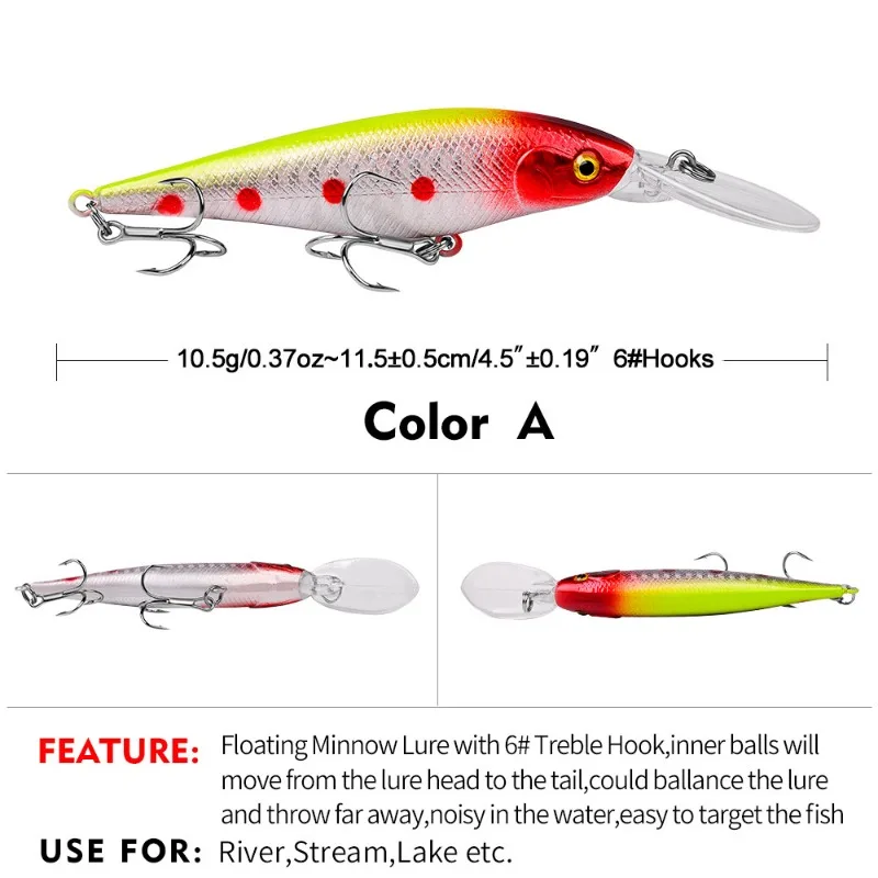 11.5cm Floating Waterway Sub Bait Mino Plastic Fake Bait 10.5g Hard Bait 10 Color Simulation Fake