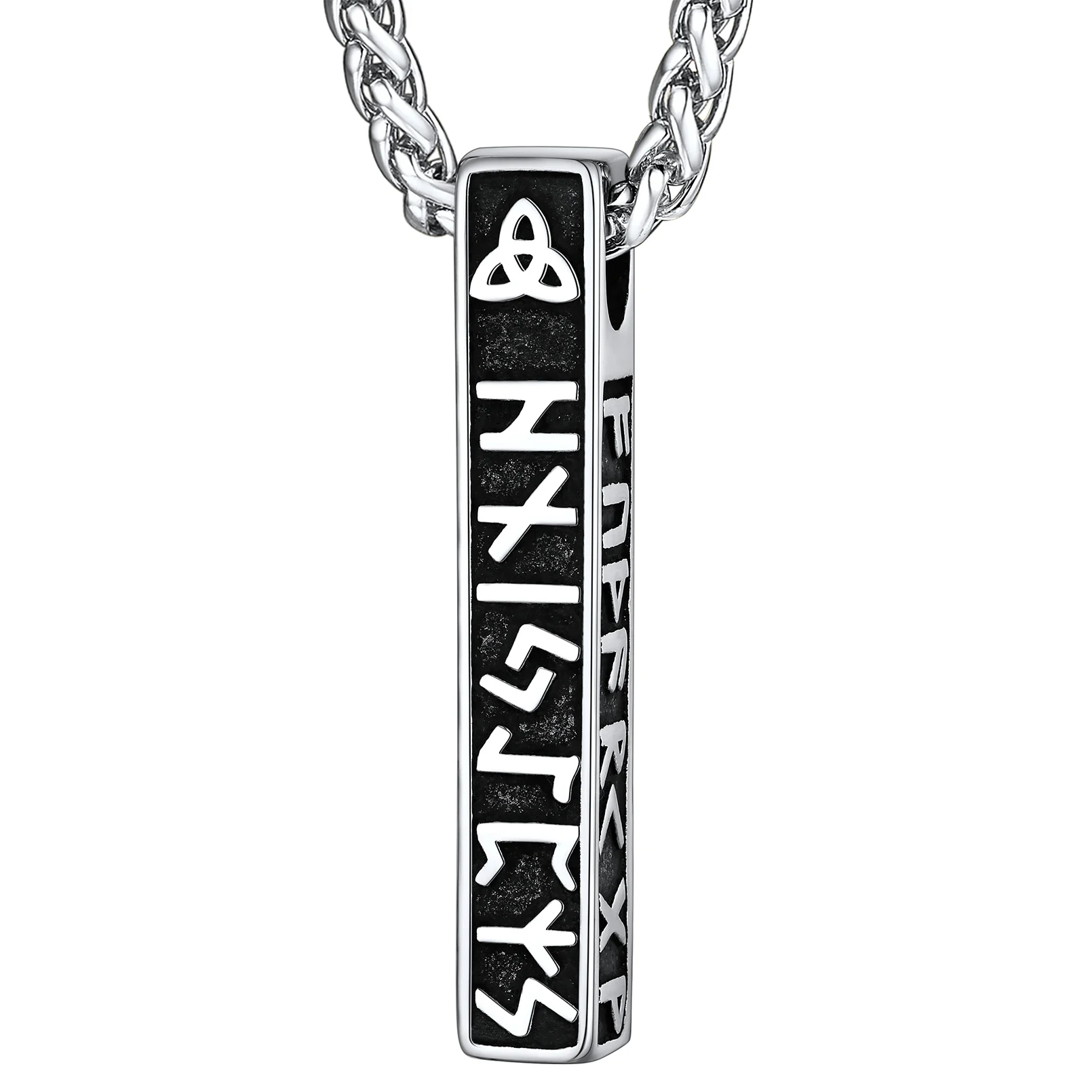 U7 Stainless Steel Nordic Viking Rune Vertical Bar Necklace Norse Mythology Symbol Runic Pendant Necklace Unisex Jewelry