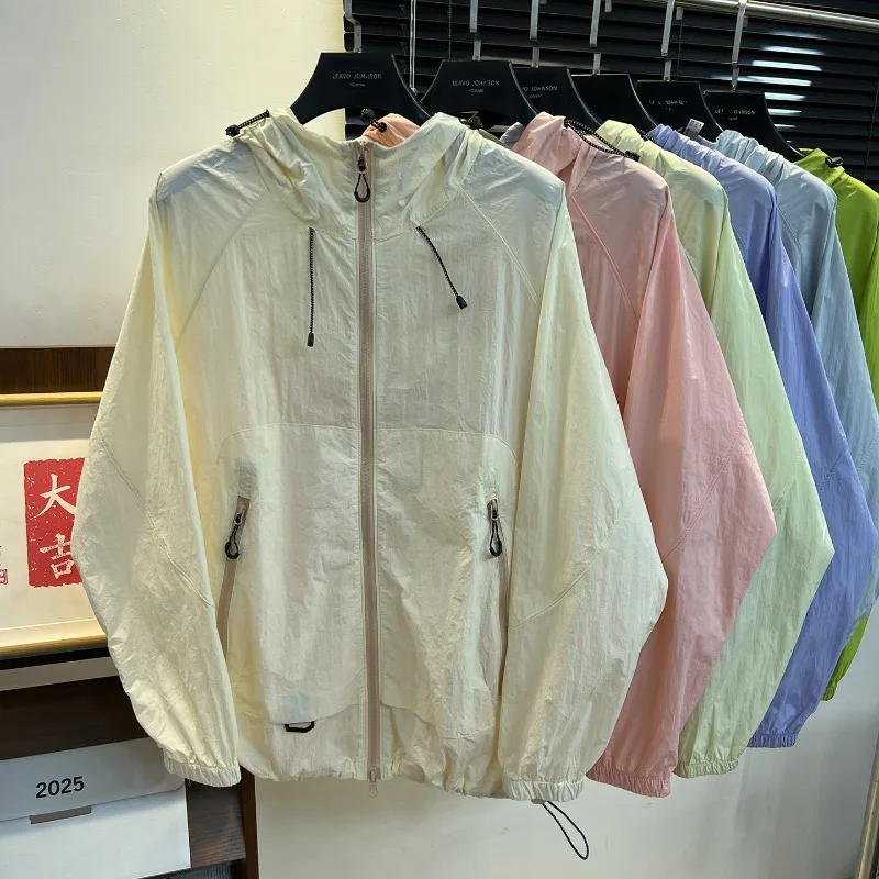 ユニセックスupf50-日焼け止めジャケット-100-ナイロン40d-軽量速乾撥水フード付きコート-男女兼用-アウトドアハイキング用