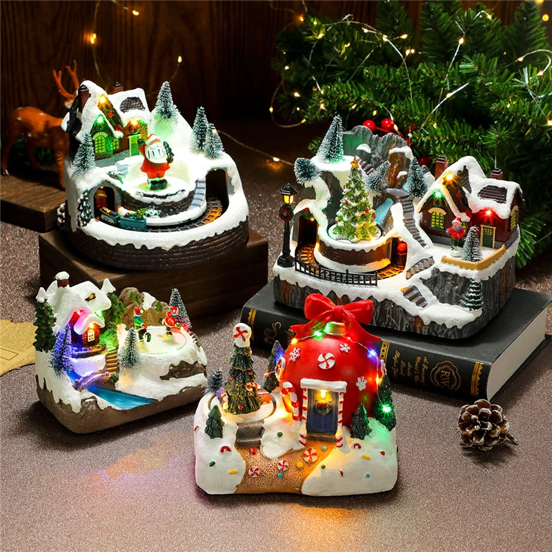 Christmas Decorations Resin Crafts Luminous Music Box Ornaments Rotating Small Train Decorations Many Christmas Gifts Home Decor