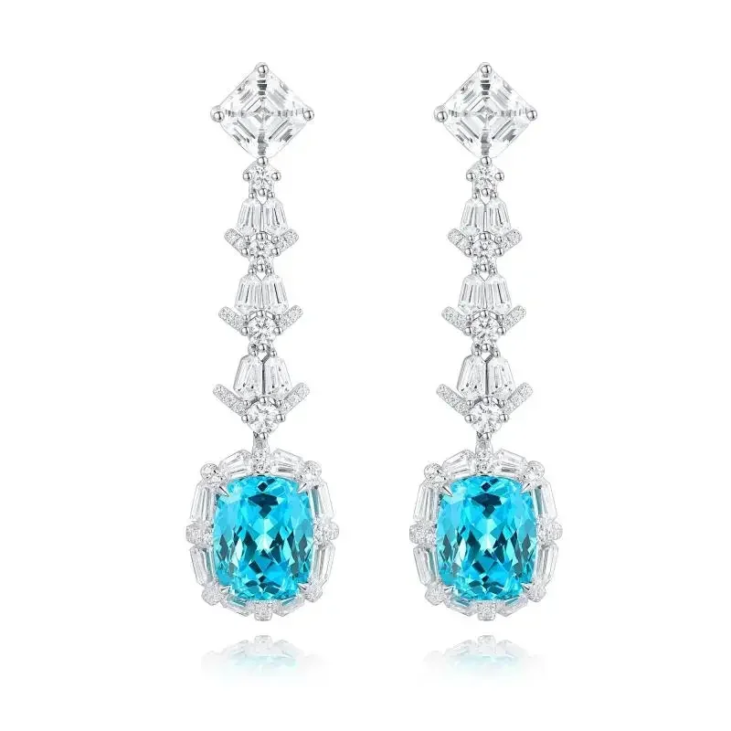 Pirmiana 2023 New Popular S925 Silver 10.85ct Lab Grown Paraiba Sapphire Earrings Engagement Women