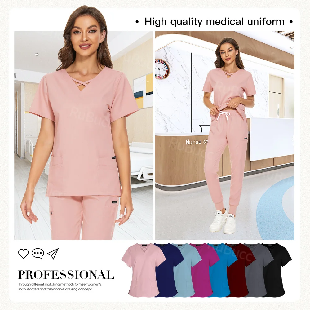 High Quality Scrub Set Nursing Uniform Short Sleeved Operating Room Doctor Costume Women Scrub Suit Multicolor Nurse Accessories