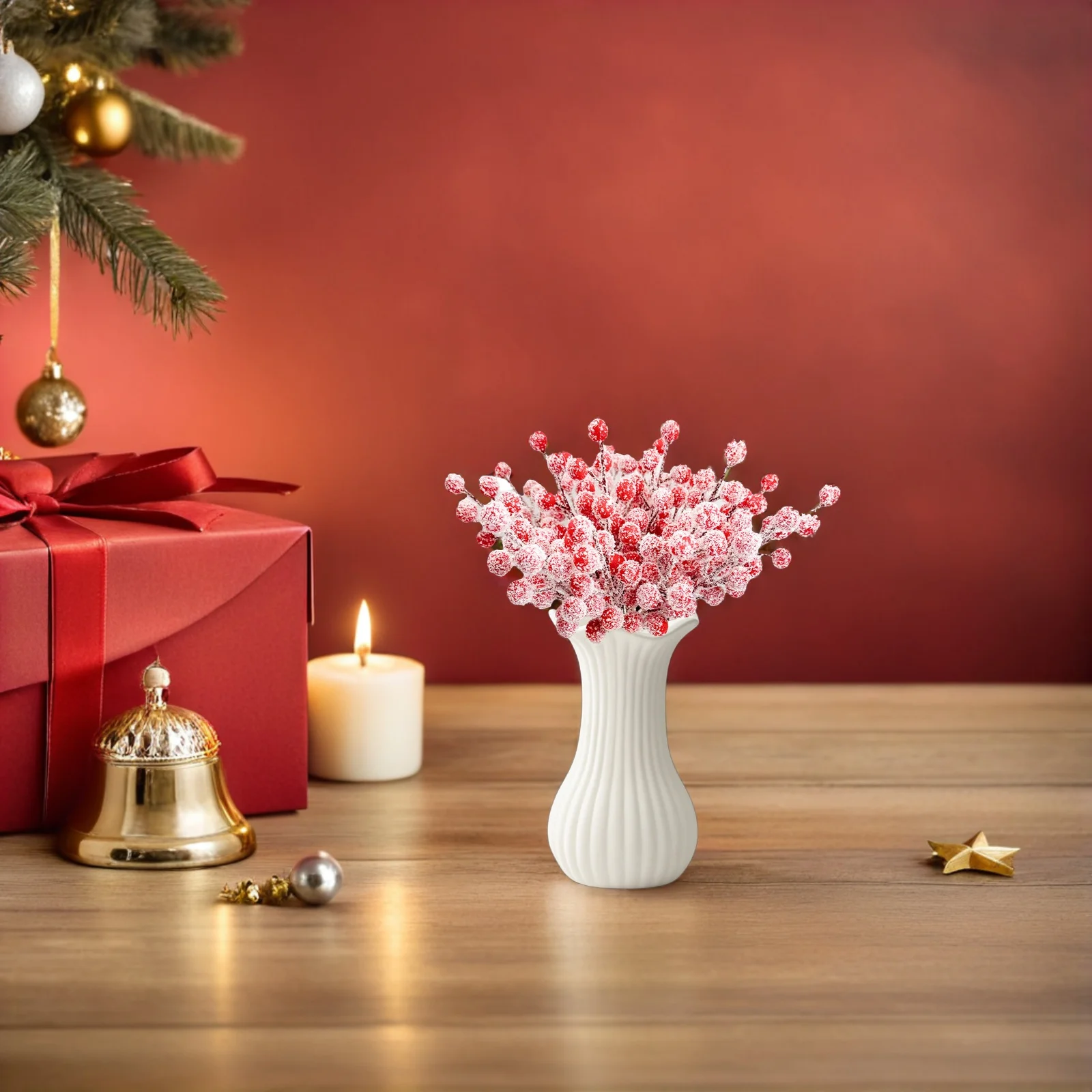 20 قطعة عيد الميلاد الاصطناعي متجمد الأحمر التوت رذاذ التوت يختار لإكليل إكليل DIY بها بنفسك الأزهار محور تزيين في العطلة