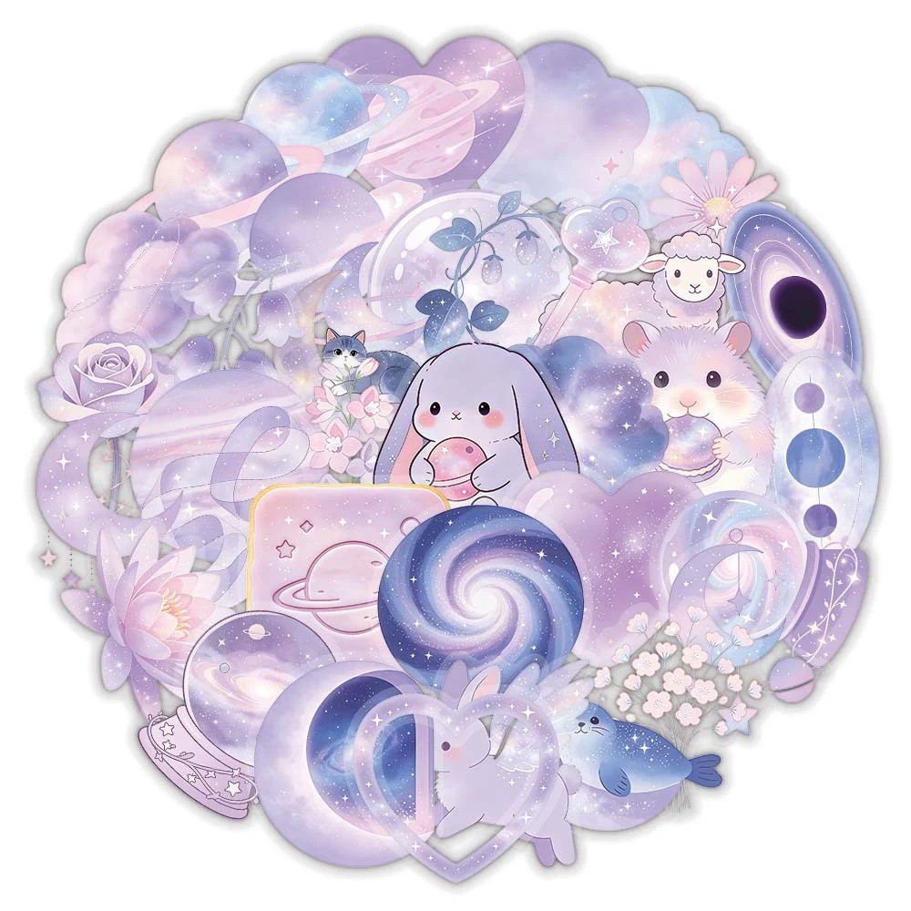 10/30/50pcs Dreamy Galaxy Moon Planet Animal Stickers Cute Aesthetic Sticker Water Bottle Phone Diary Transparent Cartoon Decals
