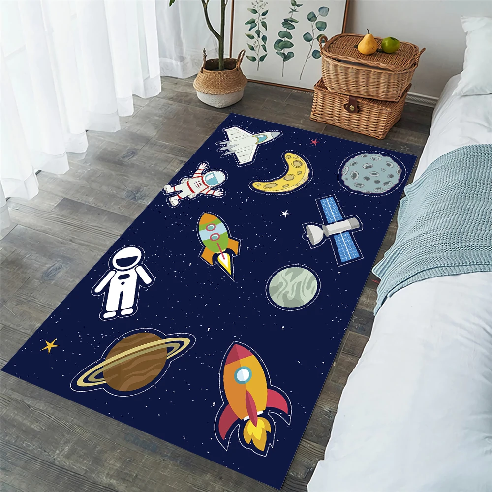 HX Cartoon Children's Carpets for Living Room Planet Starry Sky  Area Rug Kids Crawling Mat Flannel Floor Mats Kitchen Rugs