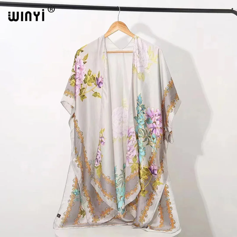 Nowa afryka WINYI z nadrukiem w kratę słodka dama plażowa artystyczna kardigan na co dzień Boho Maxi przyjęcie świąteczne krótkie kimono