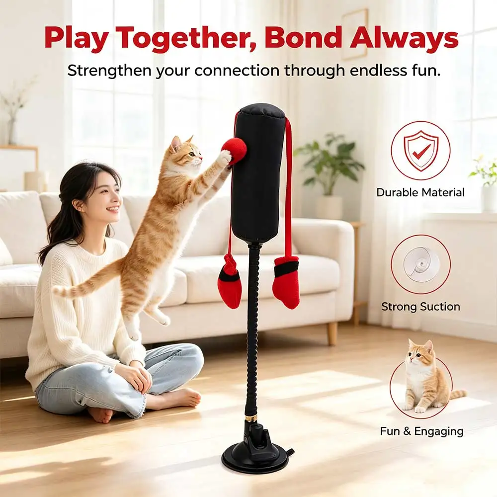 Suction Cup Cat Boxing Toy Self-standing Bite Resistant Interactive Cat Toy Scratch Trainer Scratch Resistant Cat Boxing Game