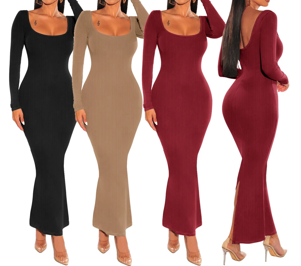 

Summer Black Sexy Dress Women Streetwear Long Sleeve Backless Solid Fashion Bodycon Casual Clubwear Elegant Party Dresses Hxy129