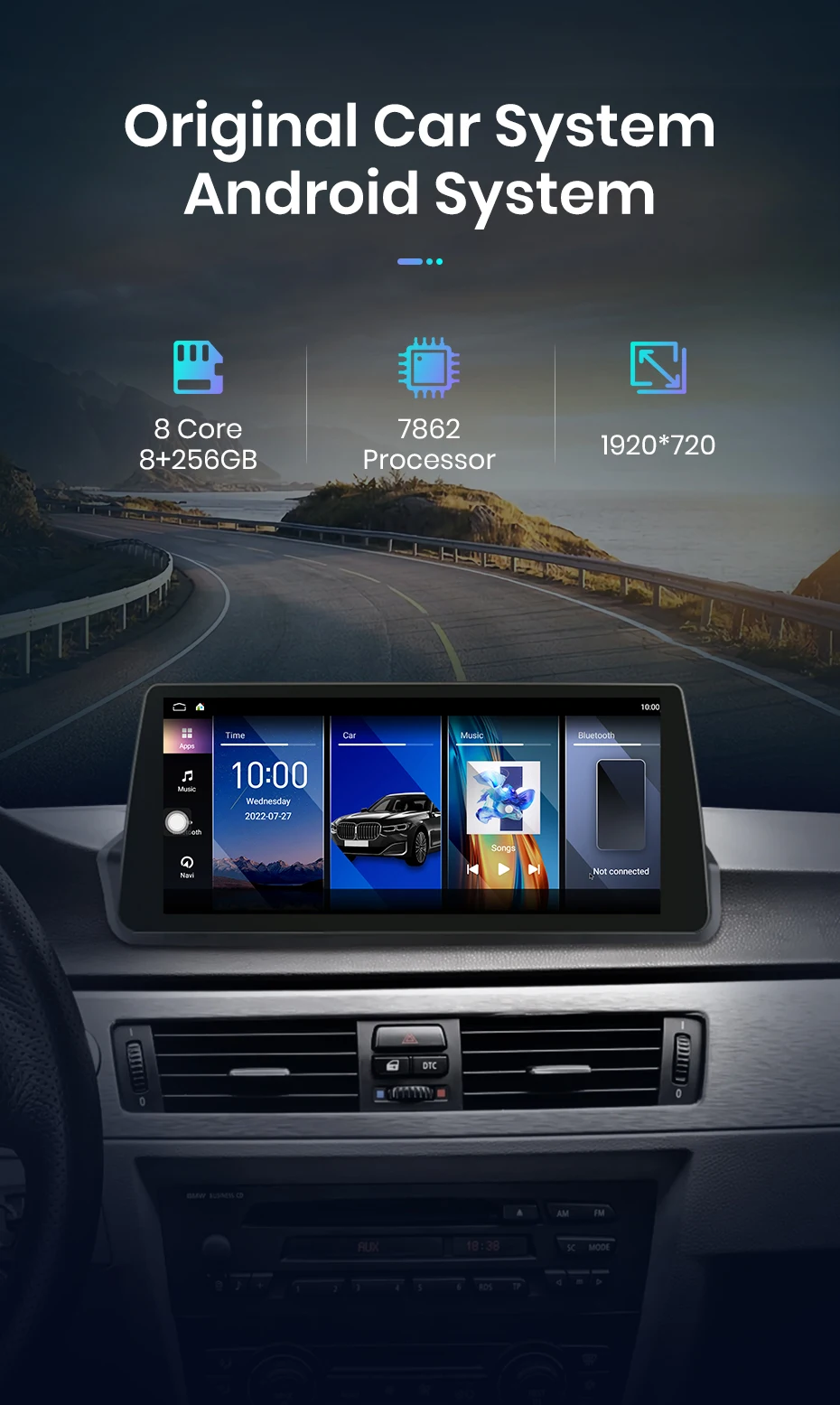 Junsun kabelloses CarPlay- und Android-Auto-Autoradio für BMW 3er-Reihe E90 E91 E92 E93, Baujahr 2005–2012, mit 4G-WLAN, Bluetooth, Hauptgerät, Multimedia-Stereoanlage und Touchscreen. – Detail 2