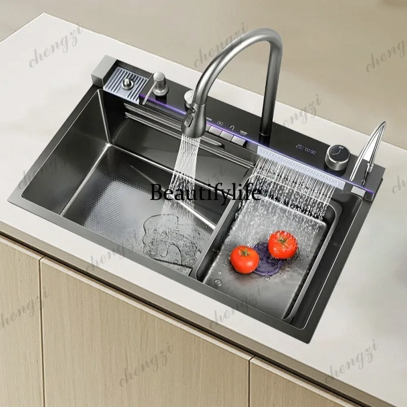 S178 stainless steel large single slot multi-functional embossed digital display kitchen nano sink household