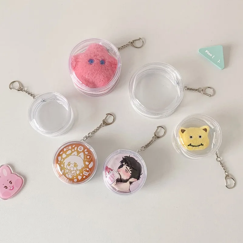 

5.8/7.5cm Transparent Clear Badge Pin Holder for Kids Girl Portable Key Ring Casual Badge Clip Storage Bag Schoolbag Pendant