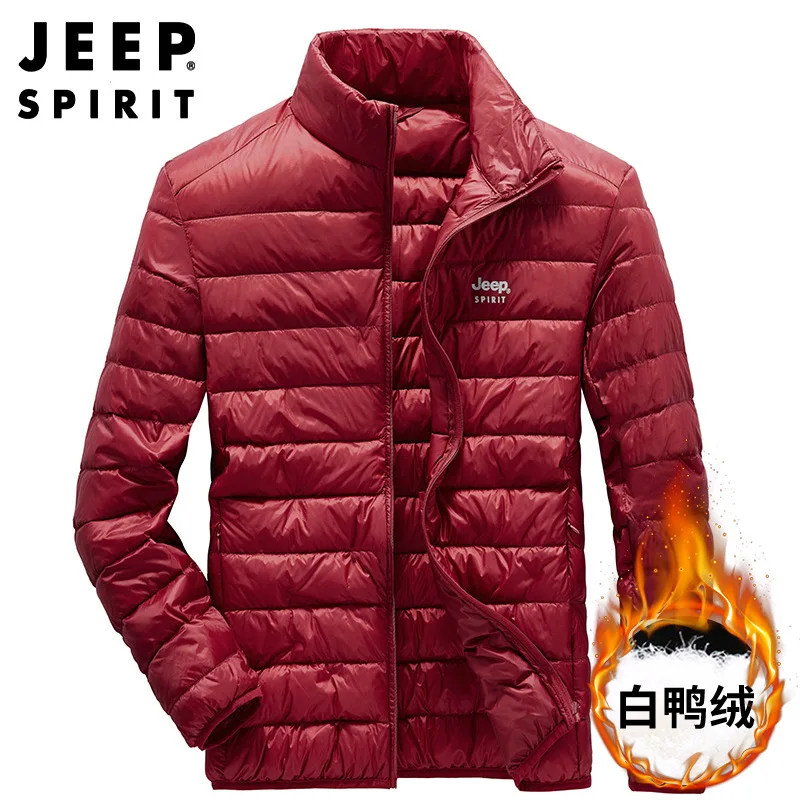 JEEP SPIRIT 남성용 화이트 덕 다운 재킷, 슬림 스탠드 칼라, 가을 및 겨울 방한, 따뜻한 재킷, 고품질