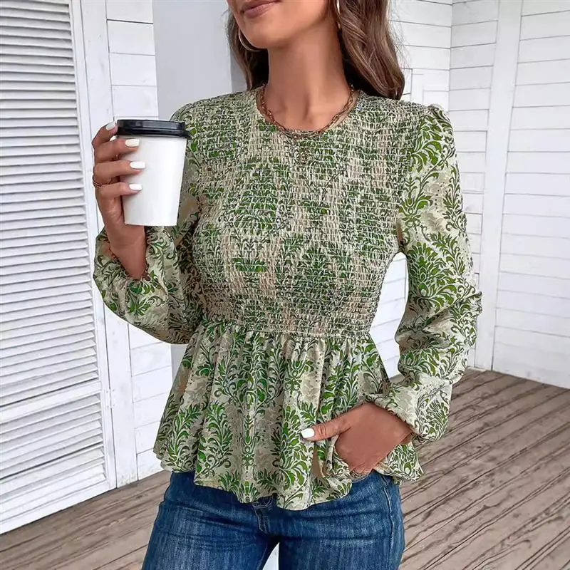 Atasan Chiffon Pria Motif Bulat Ele Long Sve, Koleksi Musim Gugur, Model Bodycon Nyaman dan Modis dengan Detail Renda