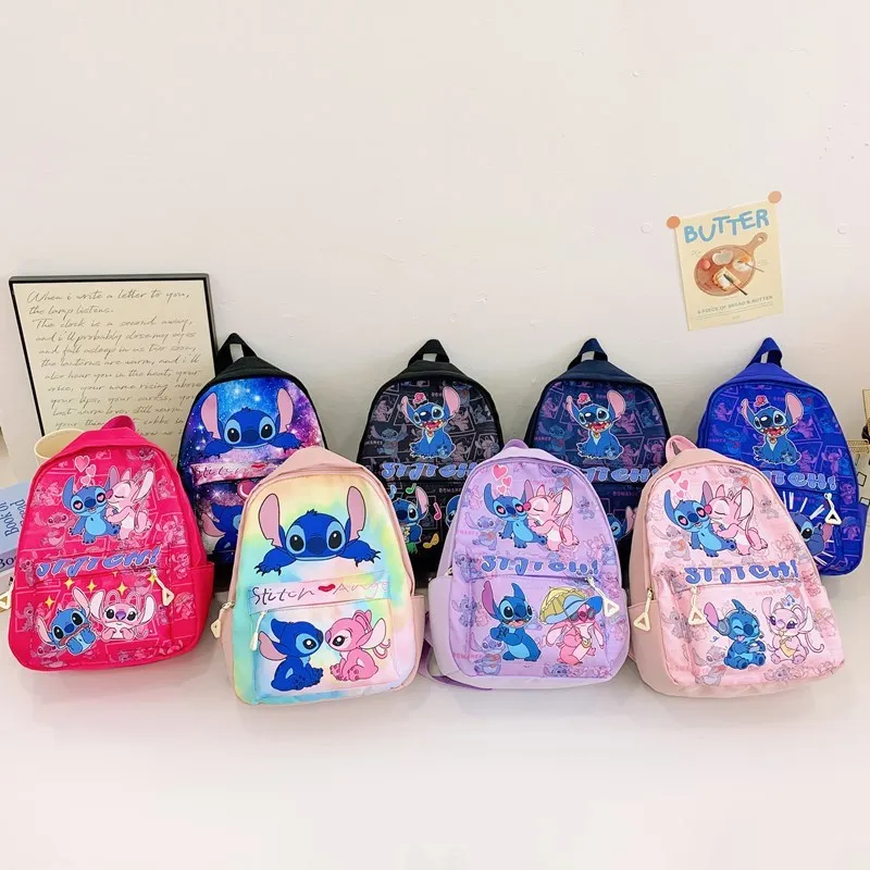 

Cartoon Disney Stitch Angel Backpack Men Women Basic Bookbag for Primary School Students Anime Children Lightweight Daypack