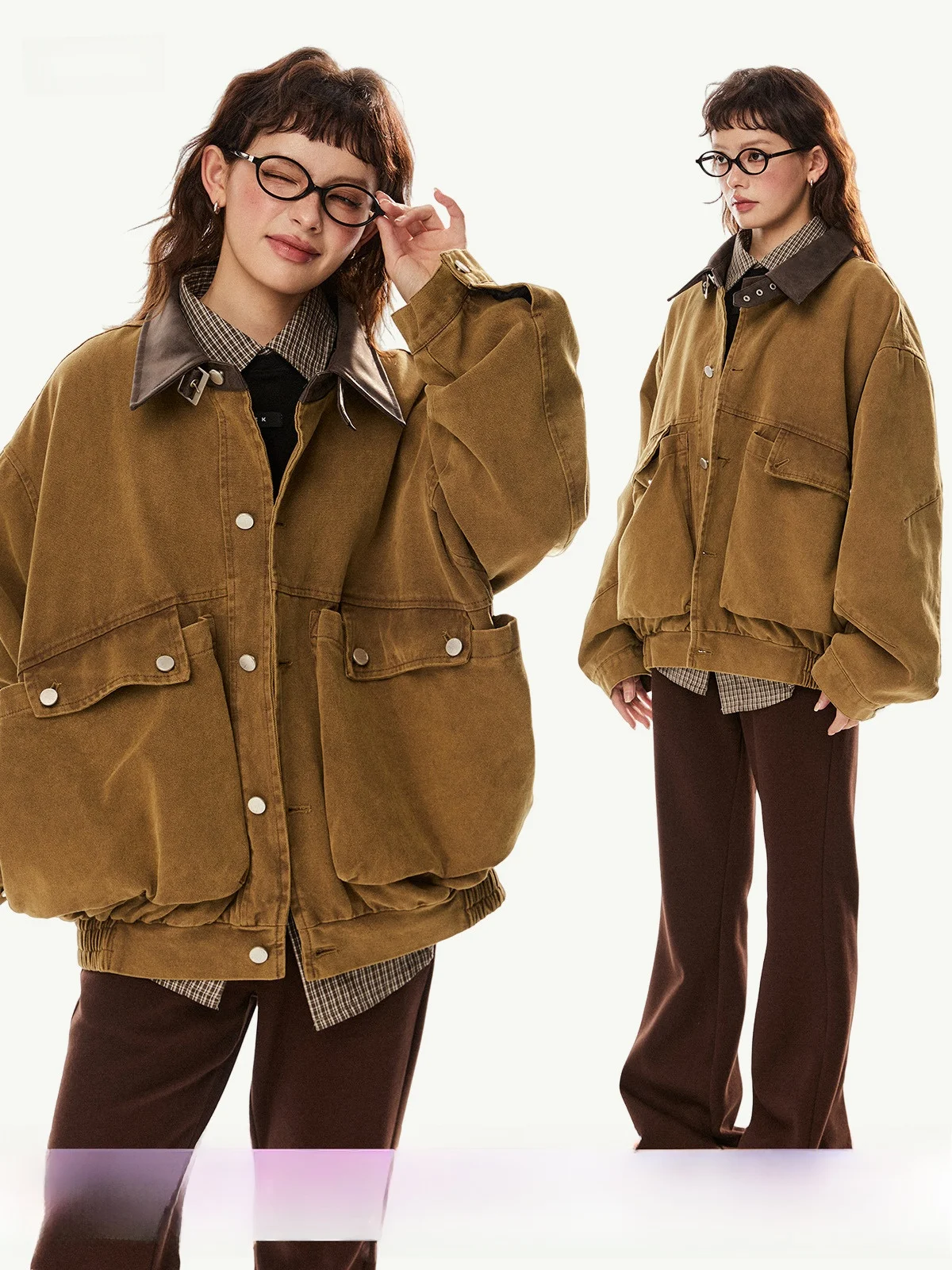 

EZEK Американская рабочая одежда в стиле ретро, женское длинное пальто из хлопка с крупной талией, повседневное универсальное весеннее модное хлопковое пальто