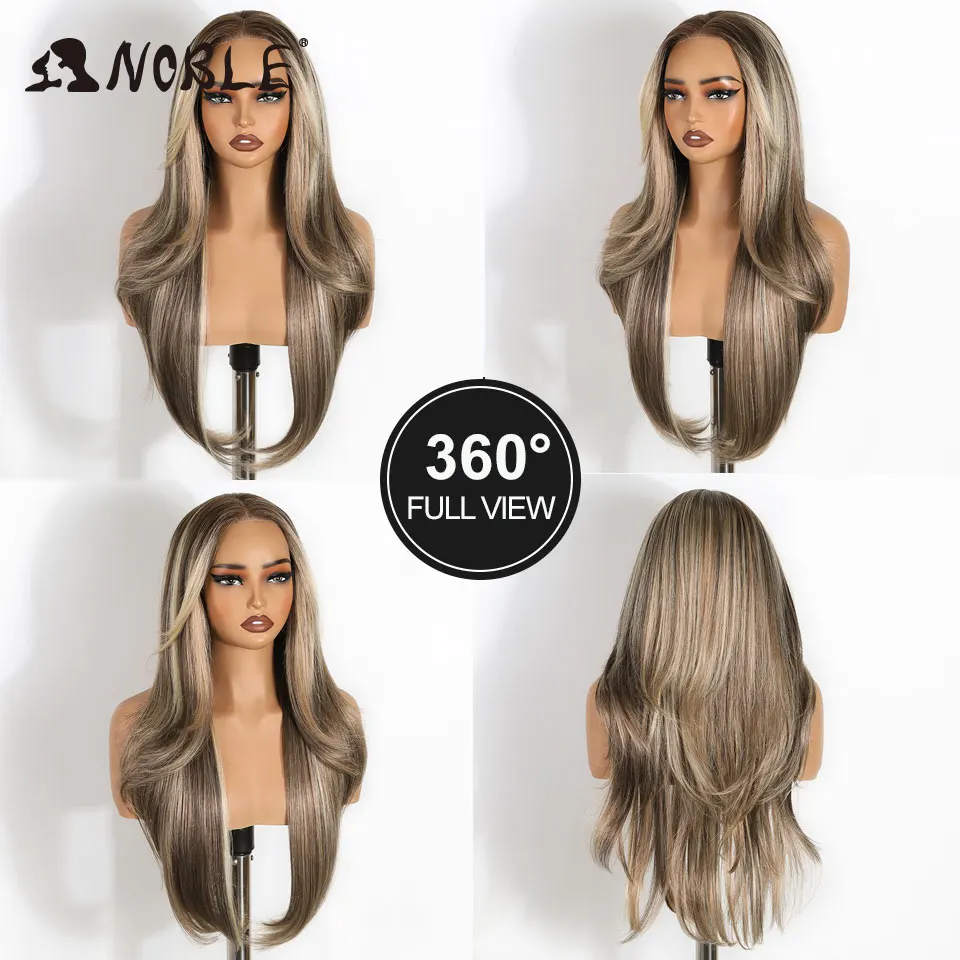 6X4, synthetische Perücken mit Spitze am Vorderteil, ohne Klebstoff, für Damen, vorgezupfte, gestufte, glatte Perücke, die man einfach aufsetzen und losgehen kann, Ombré-Weißblond, hitzebeständig. – Detail 6