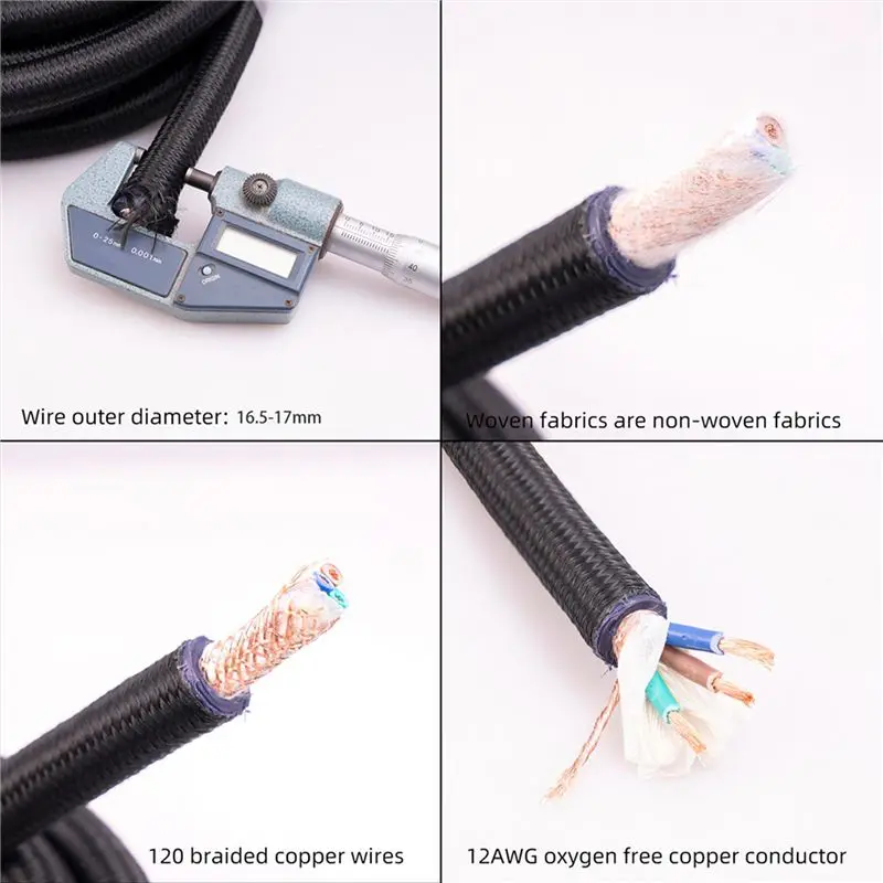 AS95 2X 12AWG HiFi Power Cable EU Power Cord 250V 15A for Speakers Subwoofer Amplifier Turntable 100cm