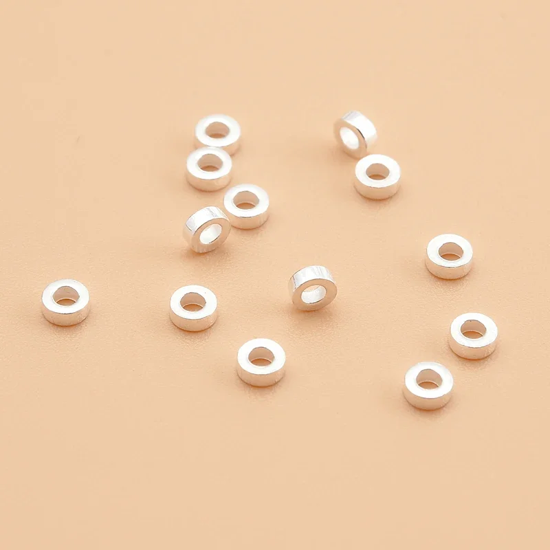 10PCS 925 sterling silver jewelry accessories Circle gasket flat beads handmade beaded diy bracelet necklace material