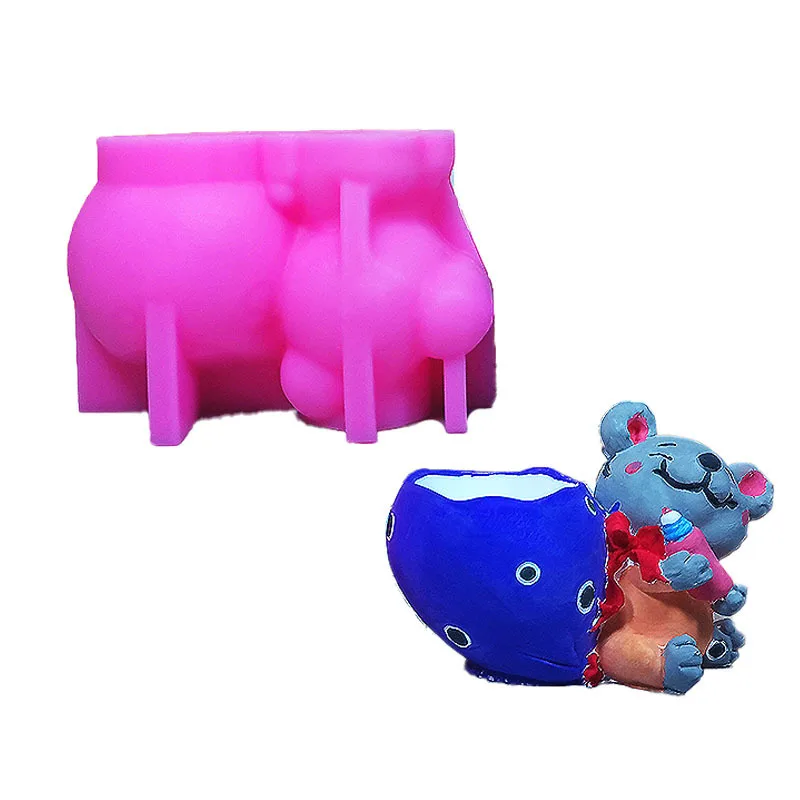 قالب سيليكون لزراعة فأر الأطفال للأواني النضرة، ديكور جص ثلاثي الأبعاد، حرف يدوية الصنع
