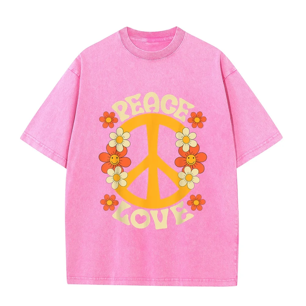 Peace Sign Love 60s 70s Costume 70 Theme Party Groovy Hippie T-Shirt T Shirt Man Футболка Y2k Multiple Size Cotton Tee Graphic