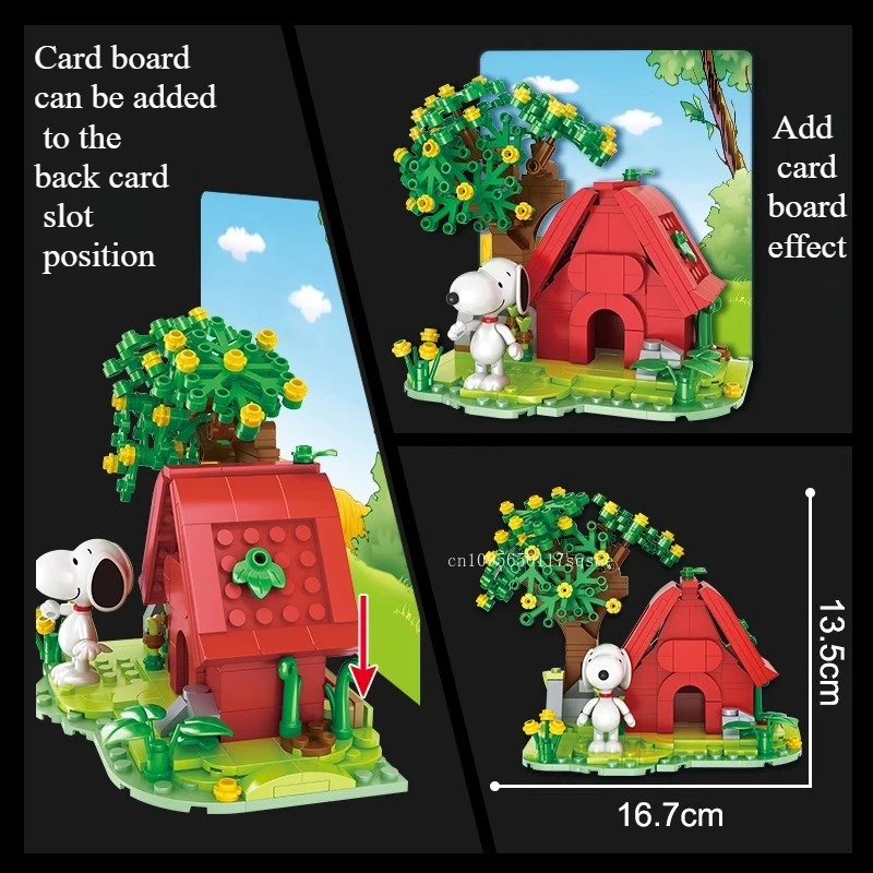 Snoopy Scena Building Blocks Set di cartoni animati per bambini Costruzione Casa rossa Campeggio Scuolabus Building Blocks Giocattolo Regalo a sorpresa