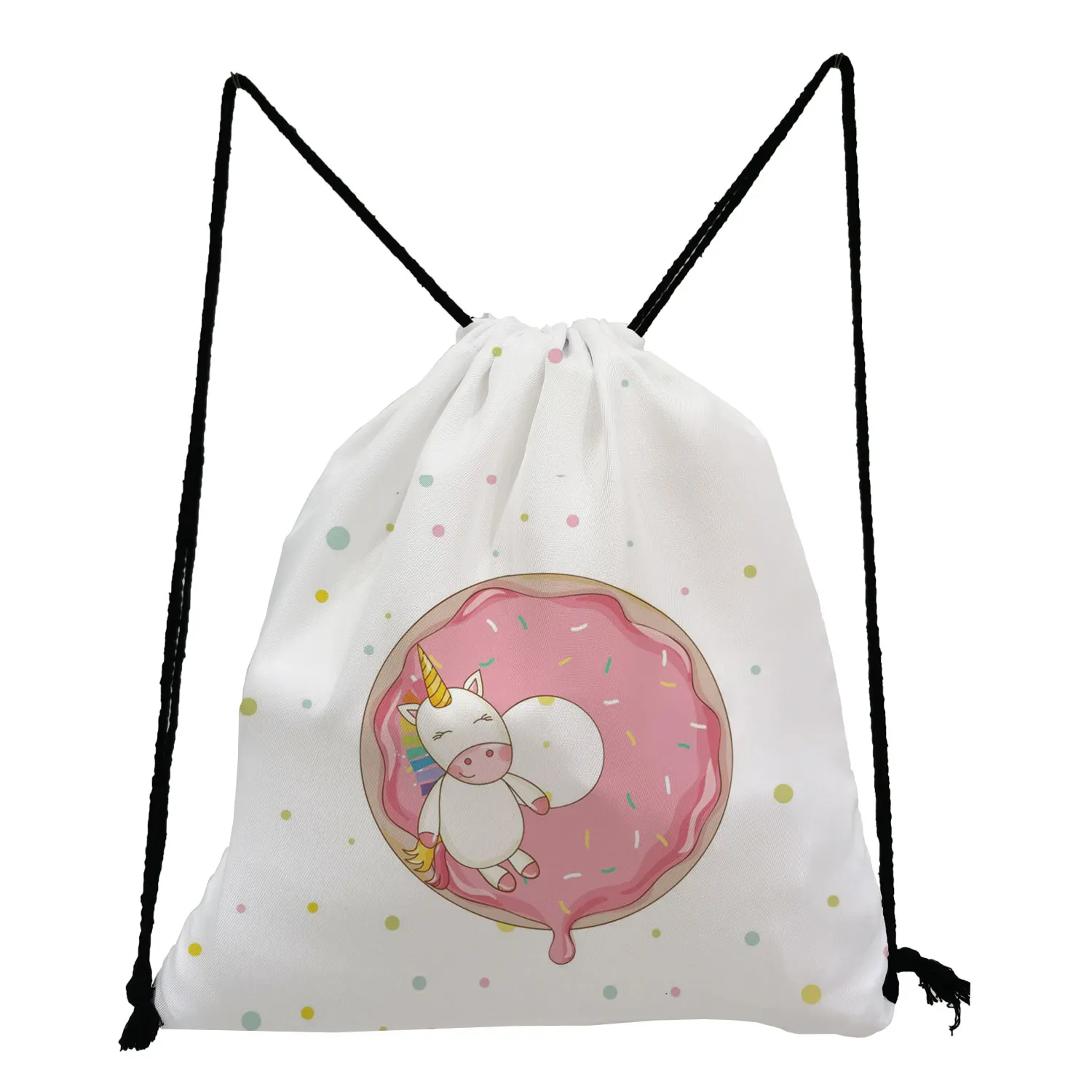 Mochila unicórnio dos desenhos animados para mulheres saco de cordão dobrável reutilizável eco, animal bonito impresso, bolso softback, prática de viagem