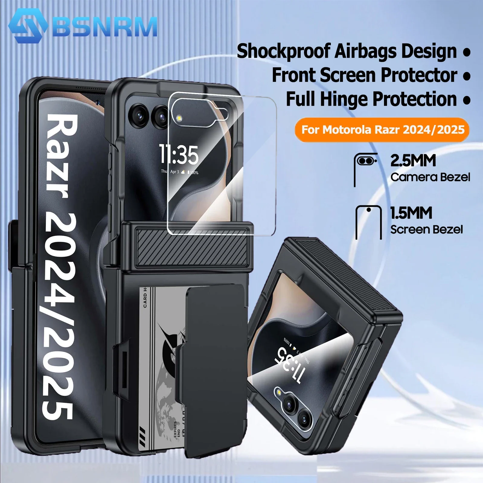 

Чехол-кошелек для Motorola Razr 50 2024/Razr 60 2025, защита петли и с зажимом для карт, RFID-защита и защитная пленка для экрана - черный