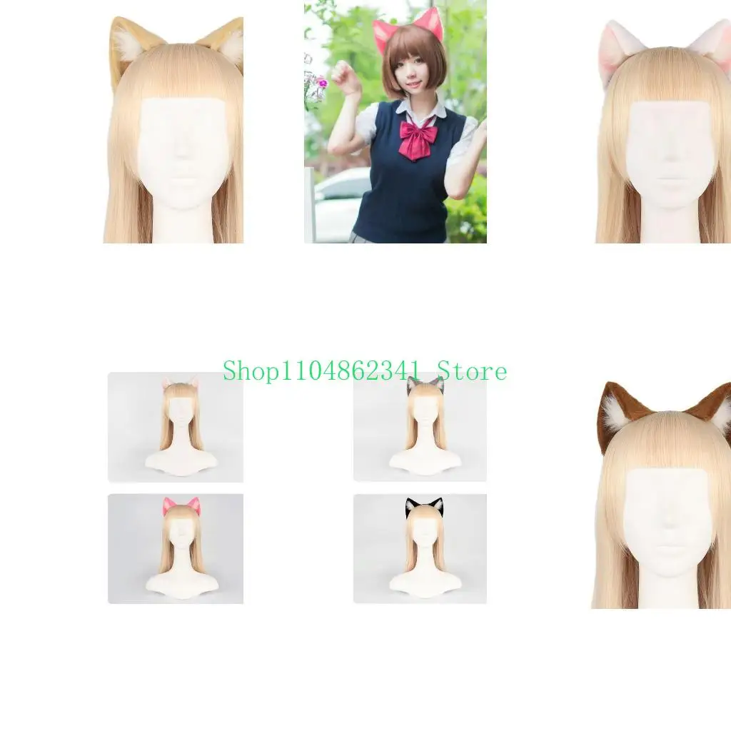 

5asd Handmade Cartoon Headbands Furry Wolf Kitten Headwear Ears Carnivals Party Toy
