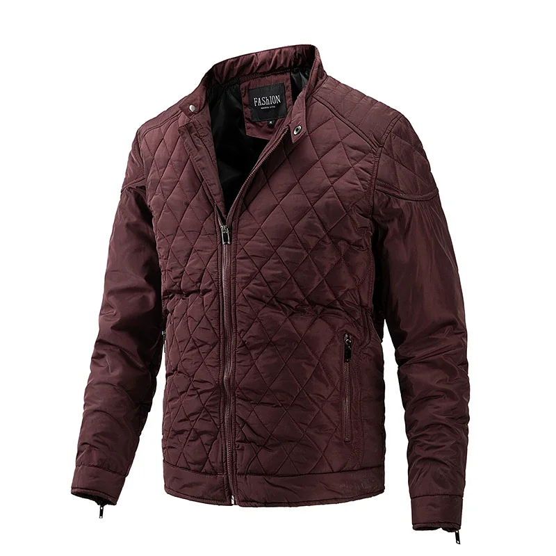 Men Solid Color Jacket Classic Stitched Thickened Autumn and Winter Warm High Quality Cotton-padded Casual Coat