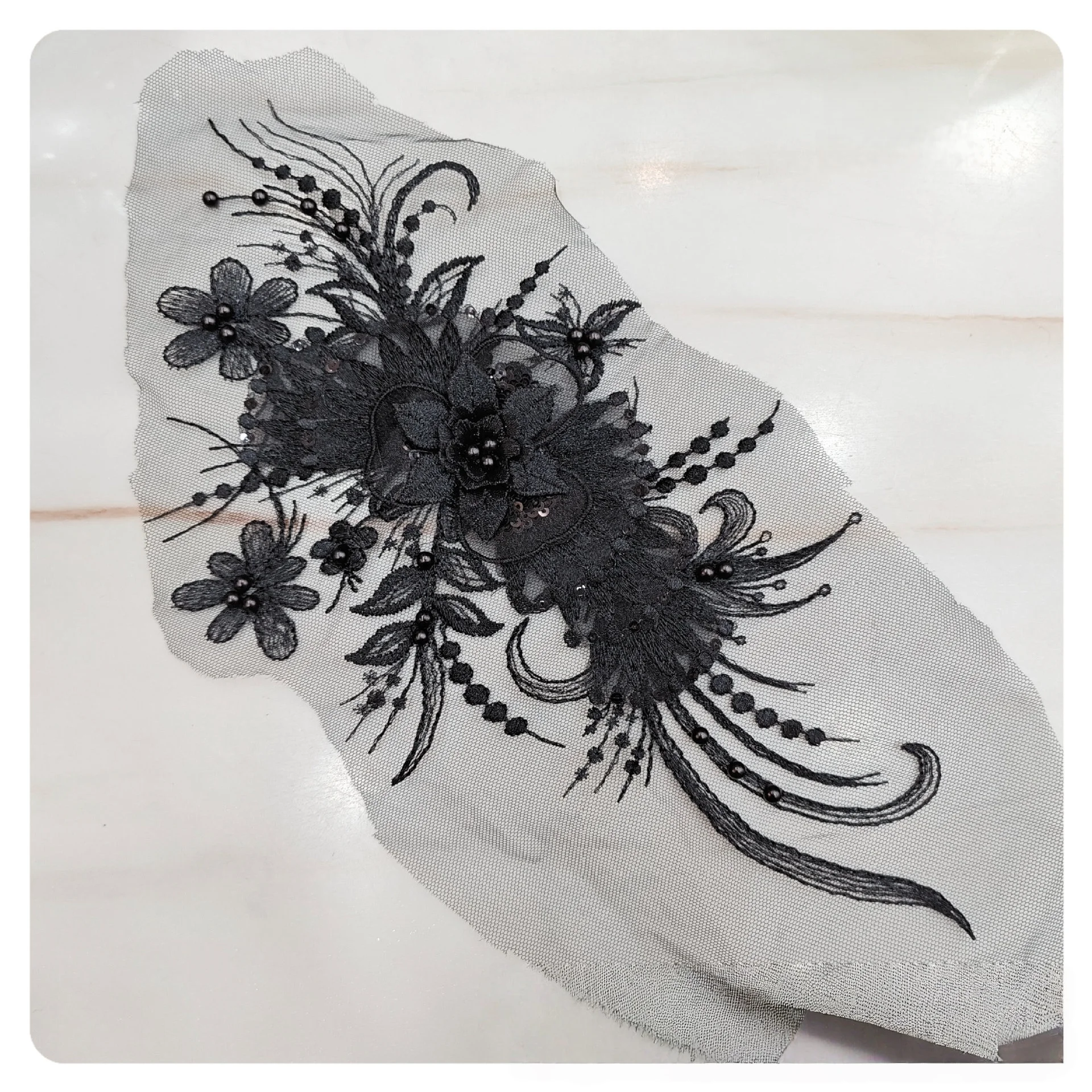 

Multi-Color Embroidered Lace Material Beaded 3D Tulle Appliques DIY Bridal Lace Embellishment Trims Fabric