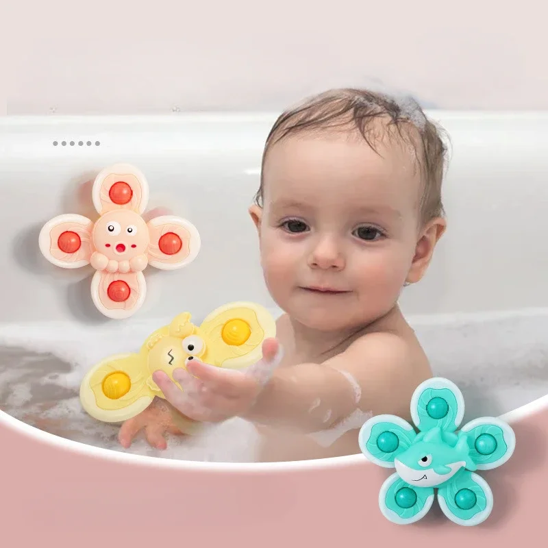 Suction Cup Spiner Bath Toy, Children's sensory stress relief, Spinning Educational Toy, baby rotating rattle