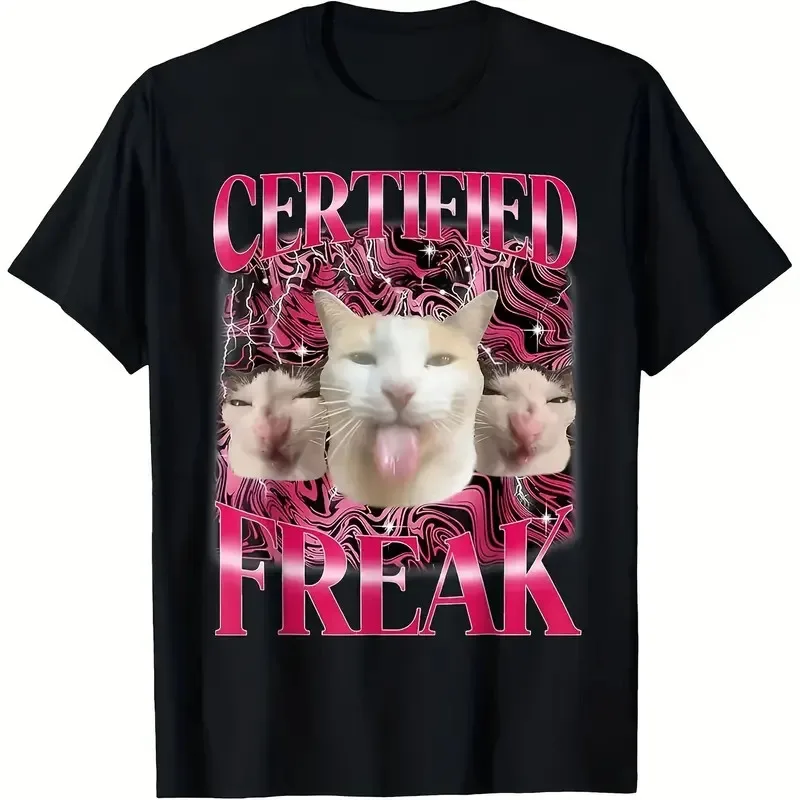 

Certified Freak Funny Cat Meme T-Shirt Vibrant Graphic Design Short Sleeve Machine Washable Casual Sporty Shirt for Teens Adults