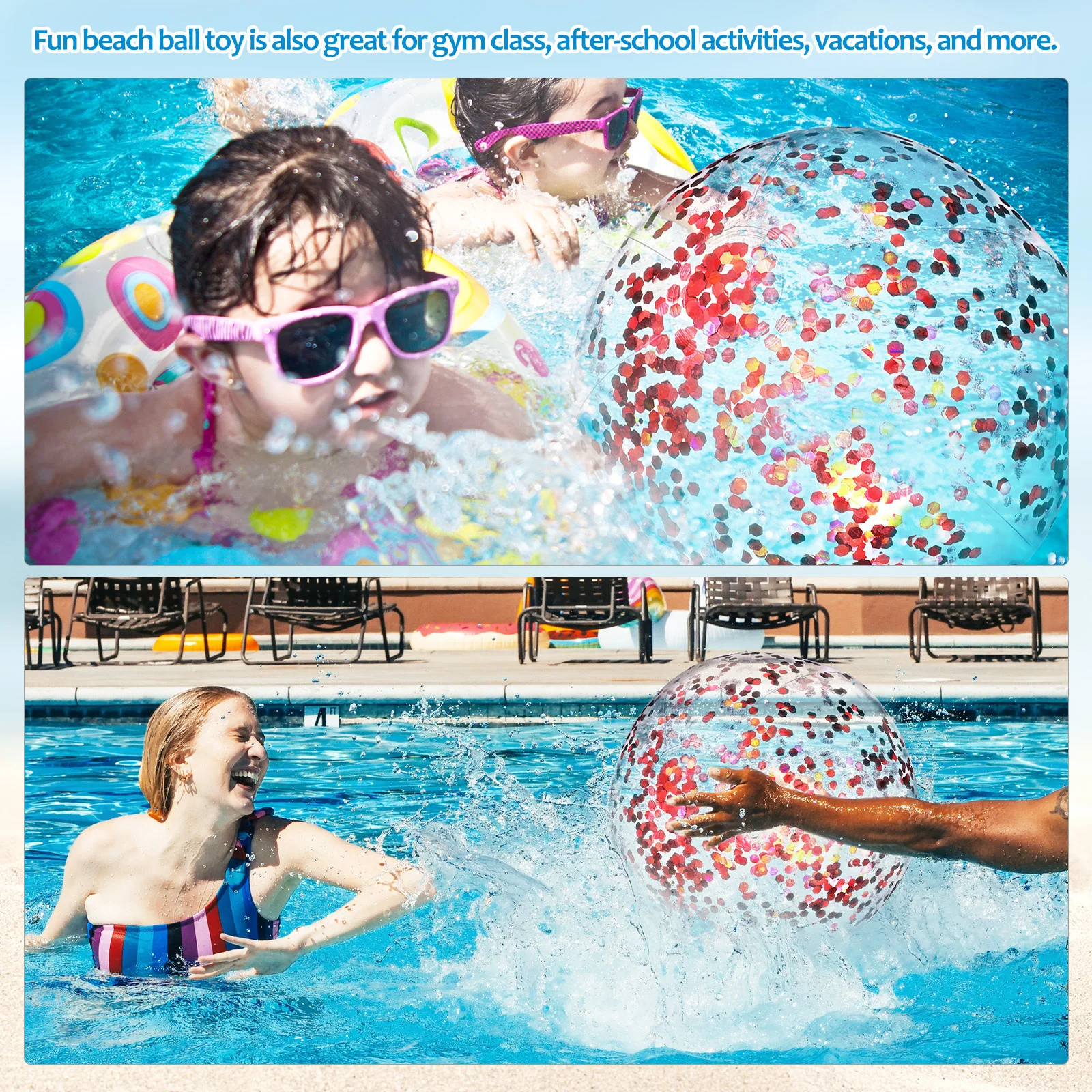 

Dazzling Sequin Inflatable Beach Ball Foldable PVC Material Easy Inflate Deflate for Pool Vacation Beach Ball
