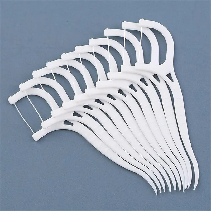 Sdotter 100pcs White Dental Floss Pick Tooth Cleaner Sticks Oral Hygiene Care Teeth Interdental Cleaning Flosser Toothpick Tool